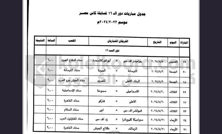 مواعيد-مواجهات-دور-الـ-16-لبطولة-كأس-مصر-2023-2024